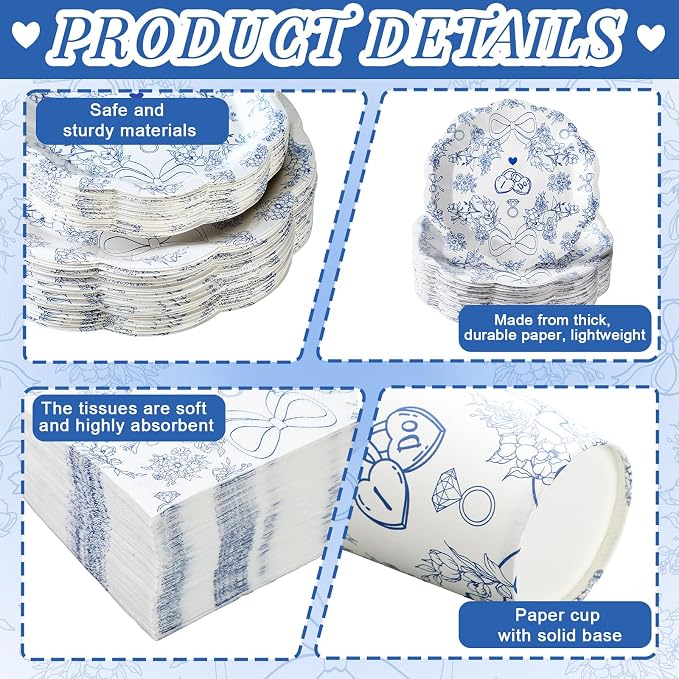250 Pcs Blue Bachelorette Disposable Paper Plates and Napkins | Serves 50 Guests - Image 4