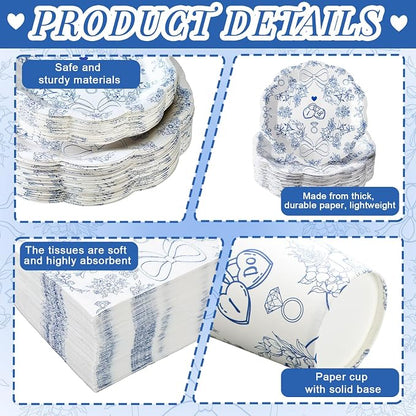 250 Pcs Blue Bachelorette Disposable Paper Plates and Napkins | Serves 50 Guests - Image 4