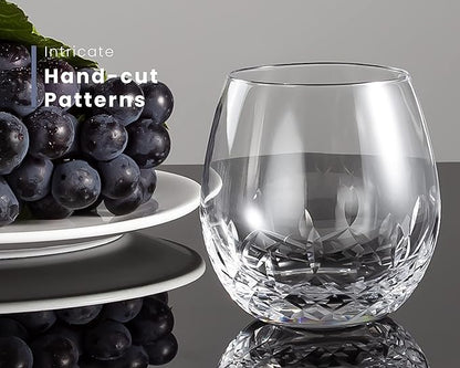 SHOSHIN Hand Cut Stemless Wine Glasses Lead-free Crystal Drinking Glass (15 Oz, Set of 4)