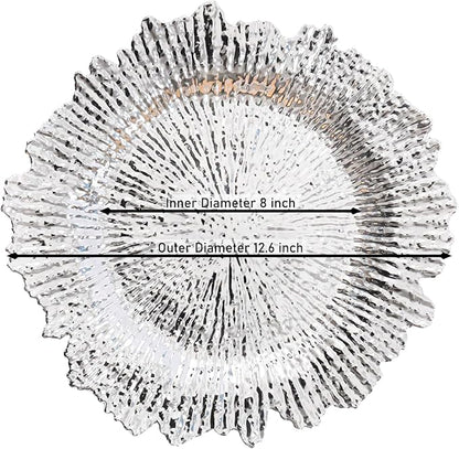 LOYALHEARTDY 24 Pack 13 Inch Silver Charger Plates, Plastic Reef Textured Rim Round Decorative Underplates for Wedding, Party, Dinner Table