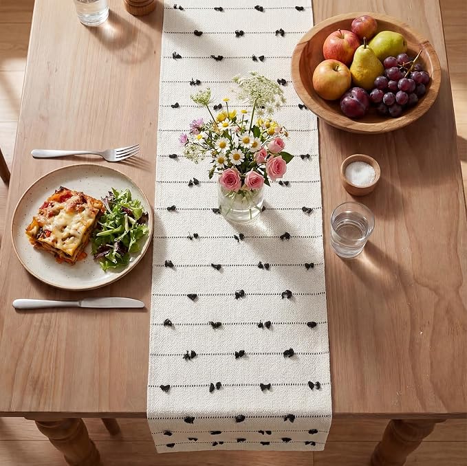 Artoid Mode Black Boho Farmhouse Cotton Woven Table Runner, Seasonal Halloween - Image 3