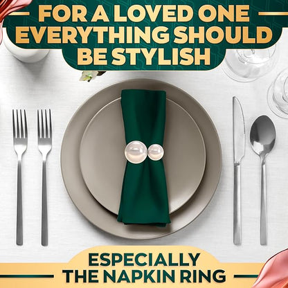 Gold Pearl Napkin Rings Set of 12 – Valentine Napkin Rings | Romantic Table Decor with Faux Pearls | Reusable, Metal & Scratch-Resistant Finish - for Weddings, Banquets, Holiday Dinners & Gift Giving