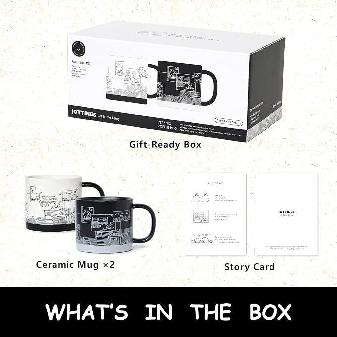 Jottings Couple Mug Set Gift 10.5 oz, Tazas de Cafe Bonitas Set Modernas | - Image 6