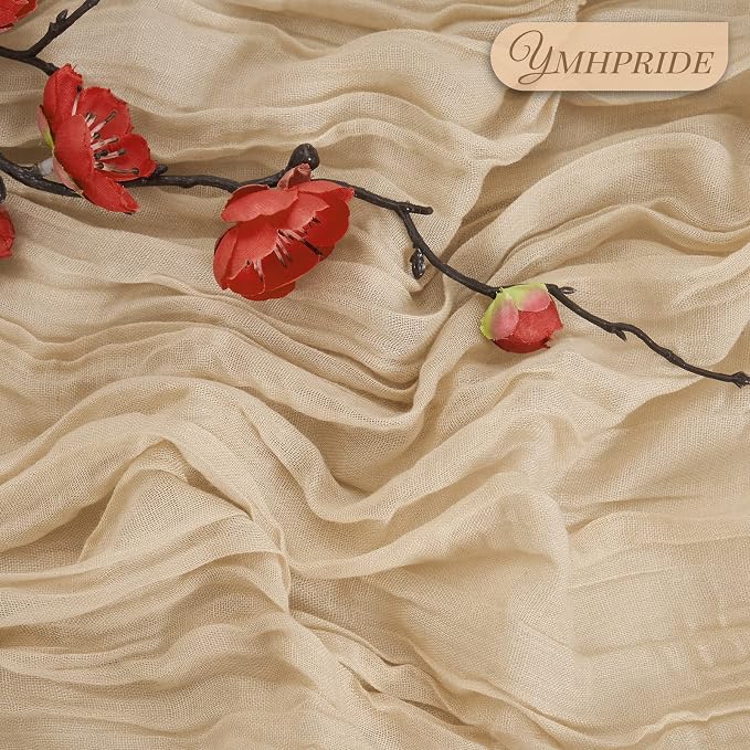 YMHPRIDE 12 Pack Cheesecloth Table Runner 35x120in Beige Table Runner | Boho - Image 3