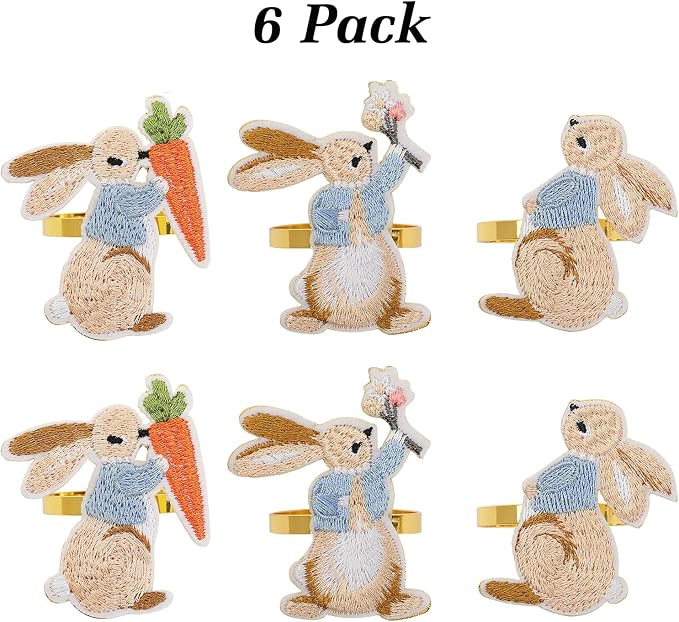 Lewondr 6 Pack Easter Bunny Napkin Rings, Easter Napkin Rings Decoration | - Image 4