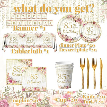 85th Birthday Party Tableware, Includes Plates, Tablecloth - Image 4