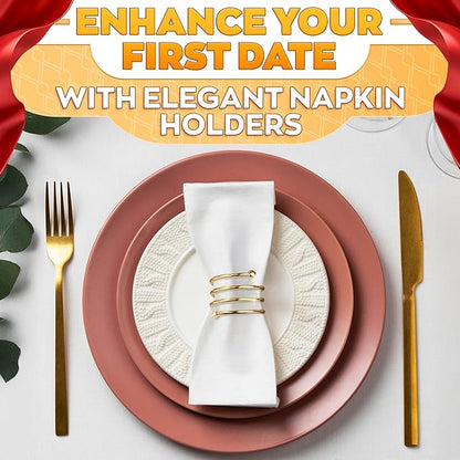 Gold Napkin Rings Set of 8 - Valentine Napkin Rings with Elegant Spiral Design | Durable Metal & Shiny Gold Finish | Great for Weddings, Holidays & Everyday Use | Romantic Valentine Table Decoration