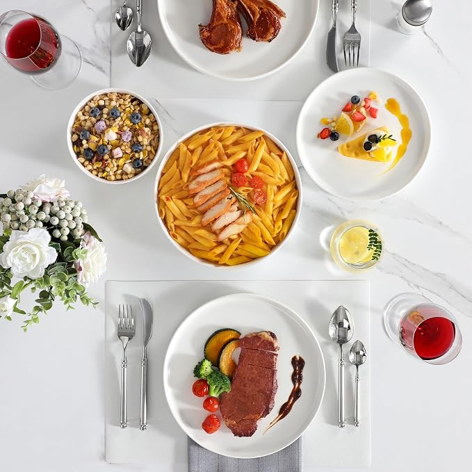 MALACASA 24 Pieces Porcelain Dinnerware Set, Modern White Dish Set - Image 7