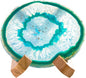 Luxury Lane Large Natural Brazilian Agate Slice Geode Rock Stone Drink Coaster with Wood Holder 4.7-5.5 inch Centerpiece Table Decoration, Teal