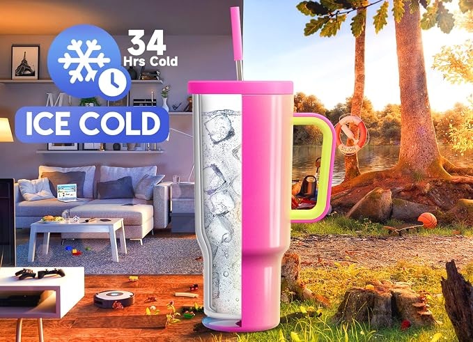Meoky 40oz Tumbler with Handle, Leak-proof Lid and Straw, Insulated Coffee Mug - Image 2