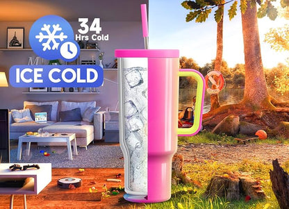 Meoky 40oz Tumbler with Handle, Leak-proof Lid and Straw, Insulated Coffee Mug - Image 2
