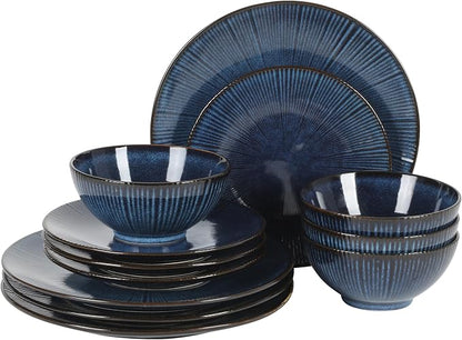 Gibson Elite Midnight Lune Plates and Bowls Sets, 12-Piece Stoneware Dinnerware by GibsonHomewares