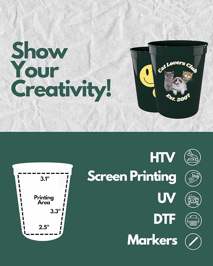 PartyPrints 10 Pack 16 oz Dark Green Reusable Blank Plastic Cups, Stadium Cups - Image 3