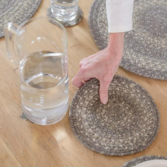 Homespice Grey Cloud Jute Braided Trivets for Table, Warm Farmhouse Decor, Set of 3, Grey 8" Round Heat Resistant Mat - Rich Colors, Easy to Clean, Durable and Protects Furniture