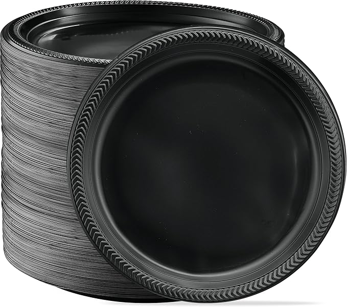 PLASTICPRO 400 PCS Black Plastic Plates Light Weight 10'' Inch Plastic Dinner by PLASTICPRO