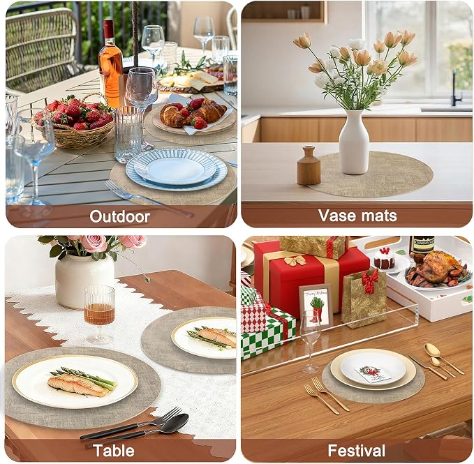 Round Faux Leather Placemats and Coasters, Reversible Heat Resistant Non-Slip - Image 7