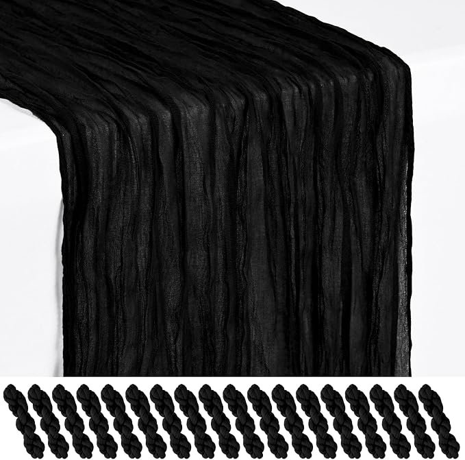 Showgeous 18 Pack Black Cheesecloth Table Runner, 17 x 108 Inches | Boho by Showgeous