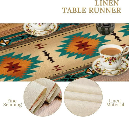 Aztec Southwest Table Runner, Ethnic Style Design Geometric Triditional Kitchen - Image 5