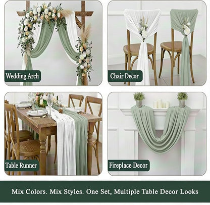 Cheesecloth Table Runner 2 Pack White and Sage Green, Boho Gauze Table Runner - Image 7