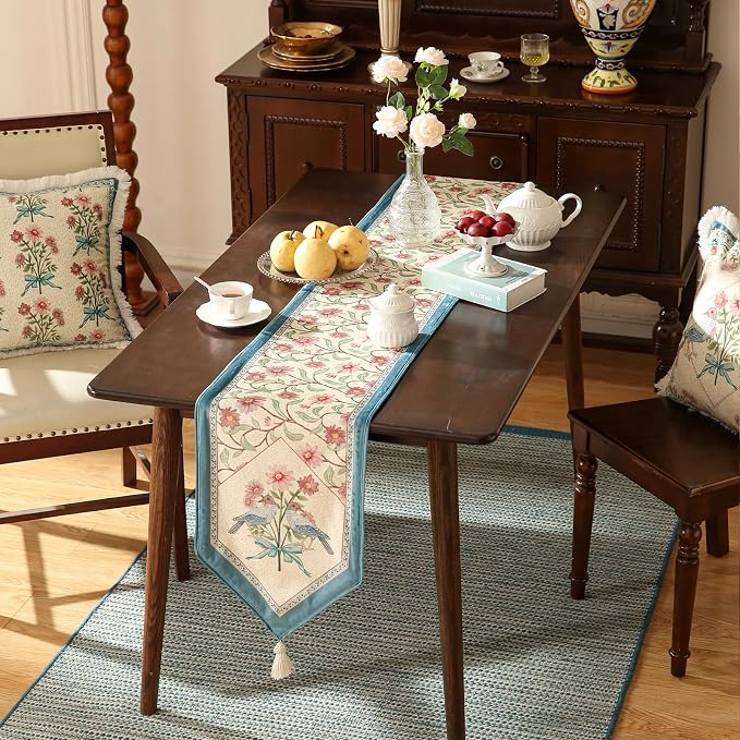 Patdrea Designer Elegant Velvet Table Runner, Colorful Floral Pattern, - Image 6