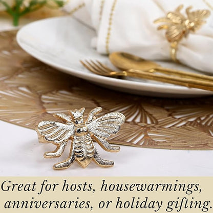 Alpha Living HOMEAntique Gold Metal Napkin Rings - Set of 12 Elegant Bee Table Holders - Ideal Décor for Weddings, Family Gatherings, Formal Dinners, Banquets & Everyday Dining