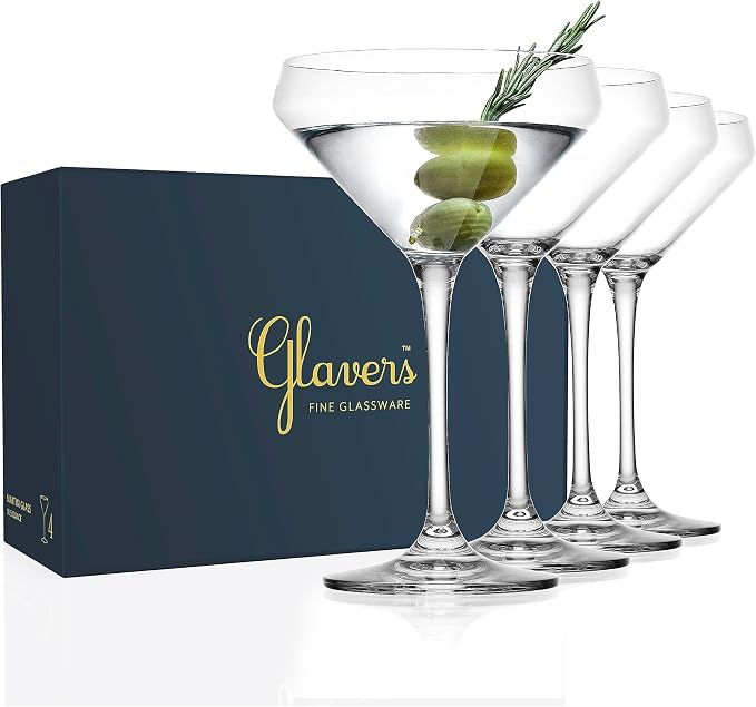 Glaver's Martini Glasses Set of 4 Cocktail Glasses, 10.5 Ounce Stemmed by Glavers