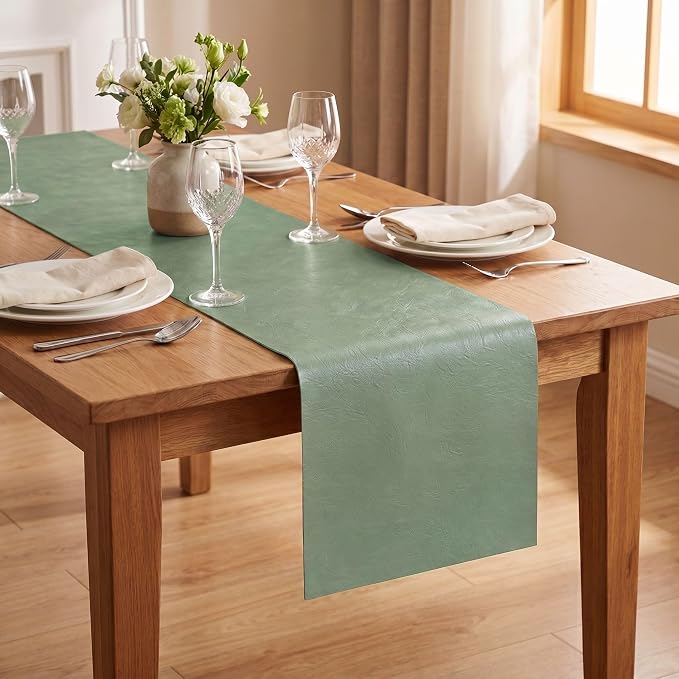 Artoid Mode Sage Double Sided Vinyl Faux Leather Table Runner, Seasonal - Image 4