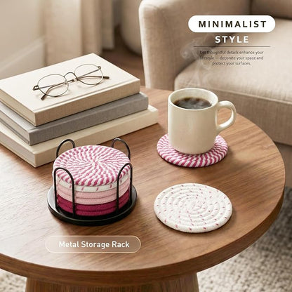 Lazebox Coasters Set of 8 for Drinks, 4 Inch Large Coasters for Coffee Table - Image 2