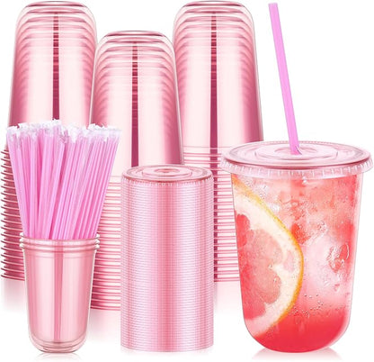 KesaPlan 50 Pack 16 oz Pink Plastic Party Cups by KesaPlan
