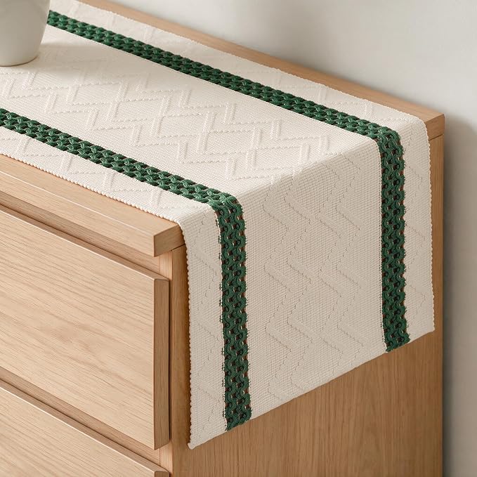Artoid Mode Forest Green Stripe Woven Rustic Table Runner 12x72 Inch | Holiday by ArtoidMode