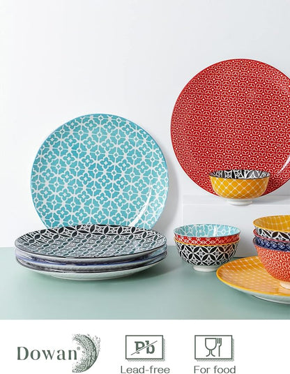 DOWAN 10" Colorful Dinner Plates Set of 6, Ceramic Dessert Plates Set for Salad, Pasta, Steak - Appetizer Plates, Dining Serving Plates for Parties, Restaurant - Dishwasher & Microwave Safe - Gifts