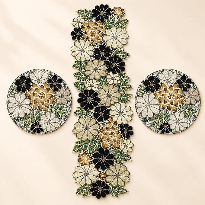 Beaded Table Runner Decore 36 inches Long Christmas Flower Design Beaded Table - Image 3