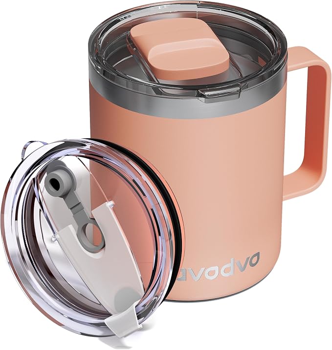 12oz Insulated Coffee Mug with Lid – Includes Two Lids, Stainless Steel Coffee by avodvo