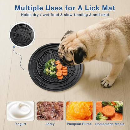 304 Stainless Steel Dog Bowls, Heavy Duty Dog Food Bowl with Extra Strong Non-Slip Mat, Thick Metal Base Water Bowl with Lick Mat for Small, Medium, Large Dogs, Indoor/Outdoor (19.8 oz)