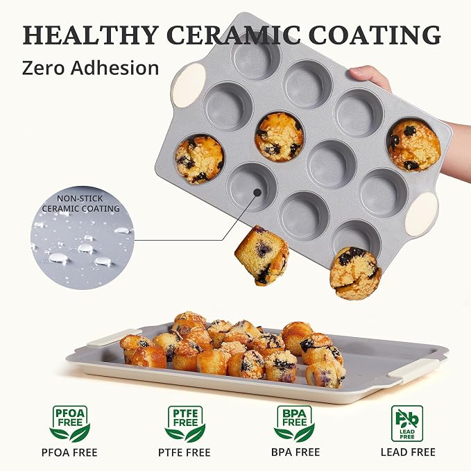 BRONYPRO Ceramic Muffin Pan, 12-Cup Nonstick Aluminized Steel Cupcake Pans - Image 2