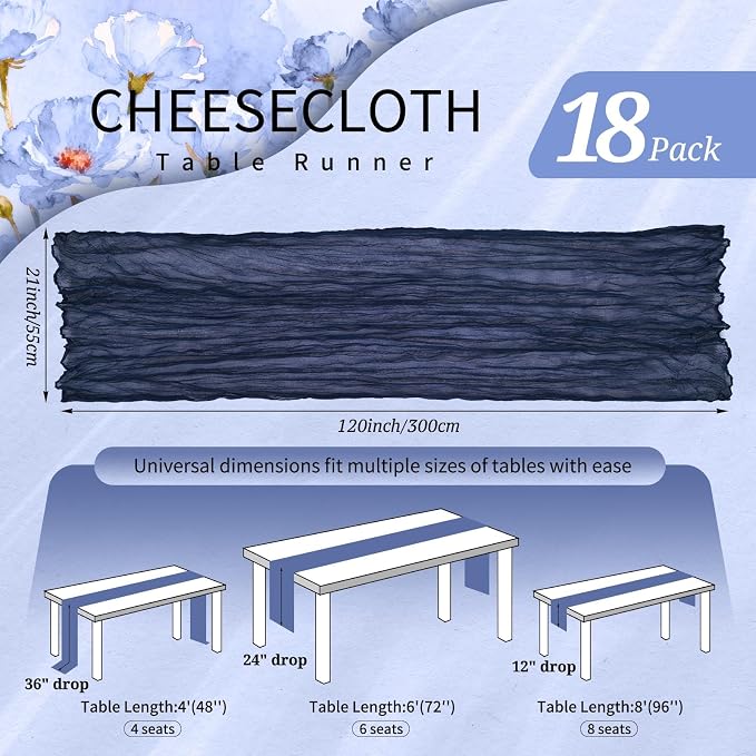 18 Pack Cheesecloth Table Runner 10FT Navy Blue Table Runner Boho Gauze Cheese - Image 2