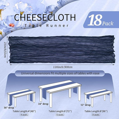 18 Pack Cheesecloth Table Runner 10FT Navy Blue Table Runner Boho Gauze Cheese - Image 2