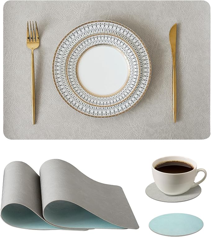 Leetaltree Reversible Faux Leather Placemats and Coasters Set of 4, 12x17 Inch by Leetaltree-ArtatEveryTable