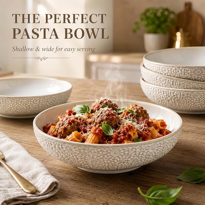 8" Ceramic Pasta Bowls, 22 Oz Serving Bowls Set of 4, Porcelain Shallow Soup - Image 9