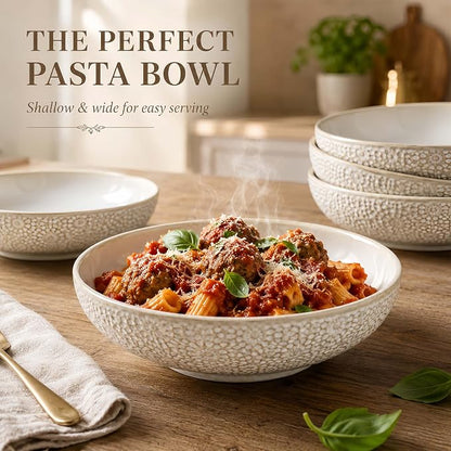 8" Ceramic Pasta Bowls, 22 Oz Serving Bowls Set of 4, Porcelain Shallow Soup - Image 9