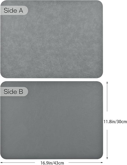 AAPLKER Faux Leather Placemats Set of 6, Vinyl Placemats Wipeable Waterproof Oil-Proof Table Mats, Heat Resistant Place Mats, Table Mats for Kitchen Indoor Outdoor, 16.9 x 11.8 inches (Grey)