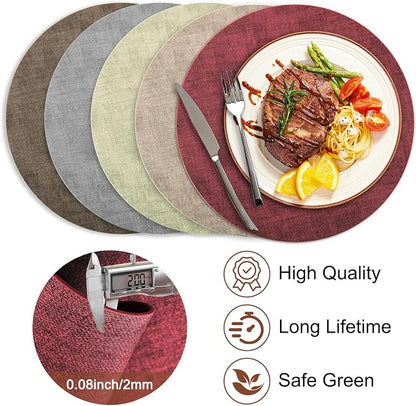 Round Faux Leather Placemats and Coasters, Reversible Heat Resistant Non-Slip - Image 5