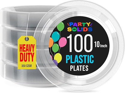 Clear Plastic Plates For Party 10" Clear Disposable Plates Heavy Duty 100 Pcs Plastic Dinnerware Sets Heavy Duty 350 GSM Disposable Dinnerware Set
