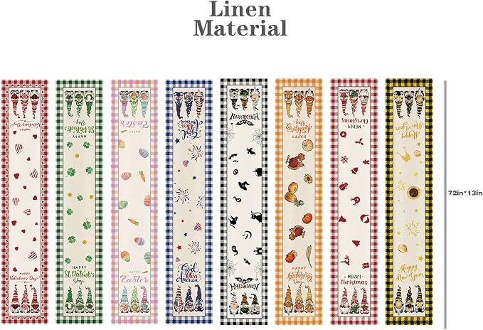 8 Pcs Gnomes Holiday Table Runner 72 Inches Long, Plaid Valentines Day St - Image 2
