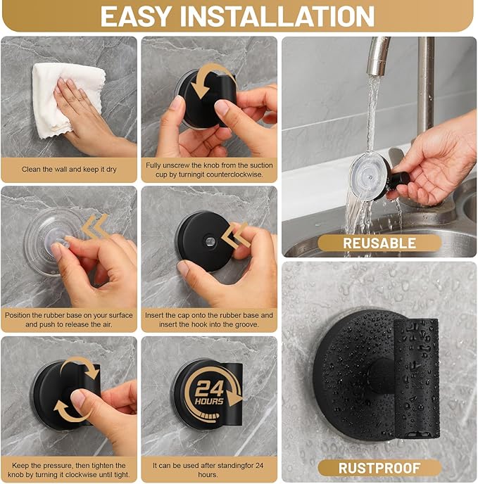 Large Suction Cup Hooks for Shower, Heavy Duty Rust-Resistant No-Drill Towel & - Image 6