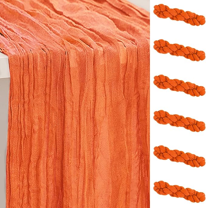 6 Pack Orange Cheesecloth Table Runner 35x120 Inch 10Ft Rustic Gauze Cheese by SuBleer