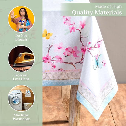 Maison d' Hermine Table Cloth Square Table 100% Cotton 60 x 60 Inches Tablecloth Reusable Decorative for Dining Room Farmhouse Home Valentines Day Decorations Spring Summer - Blossoms in Spring