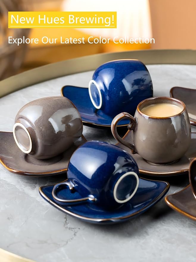 LYEOBOH 3oz Espresso Cups with Saucers, Small Coffee Cups Set of 6 with Spoons - Image 8