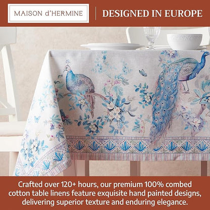 Maison d' Hermine Premium Table Cloth Rectangle Table 100% Combed Cotton 120 x 70 Inches Tablecloth Reusable Decorative for Dining Room, Farmhouse, Party, Festive & Wedding - Peacock Utopia - Orginal