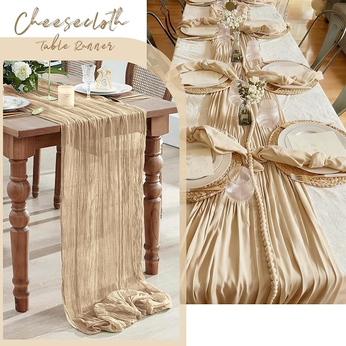 6 Pack Beige Cheesecloth Table Runner, 17 x 108 Inch, Gauze Cheese Cloth Table - Image 7